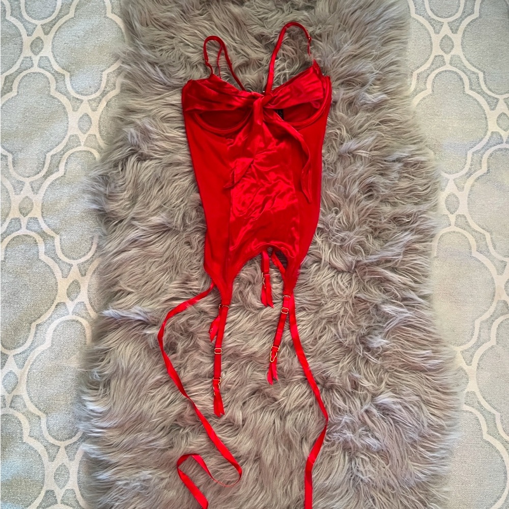 Red Satin “Gift” Bodysuit with Straps